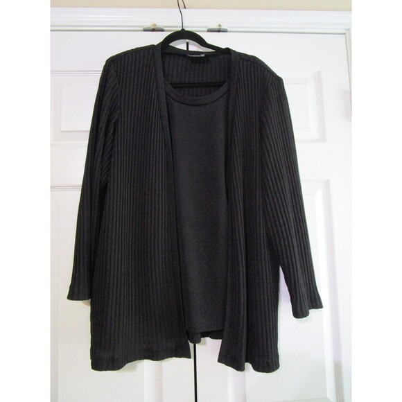 Impulsive Shell Attached to Cardigan Sweater Set Womens Large Black Ribbed - Picture 1 of 13